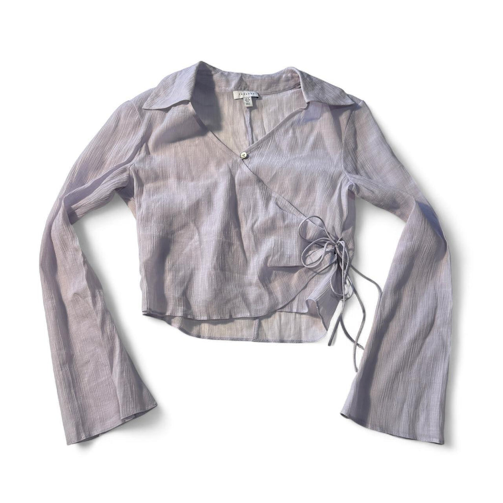 Topshop Wrap Tie Detail Flare Sleeve Blouse Corporate Office Siren Back toSchool