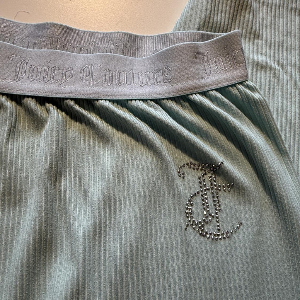 Juicy Couture Teal Pajama Sweatpants Ribbed Rhinestone Detail