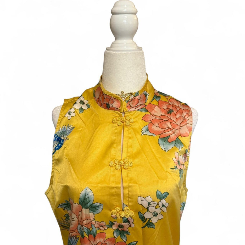 Yellow Asian Inspired Sleeveless Mini Dress Size M Spring Vacation Dress