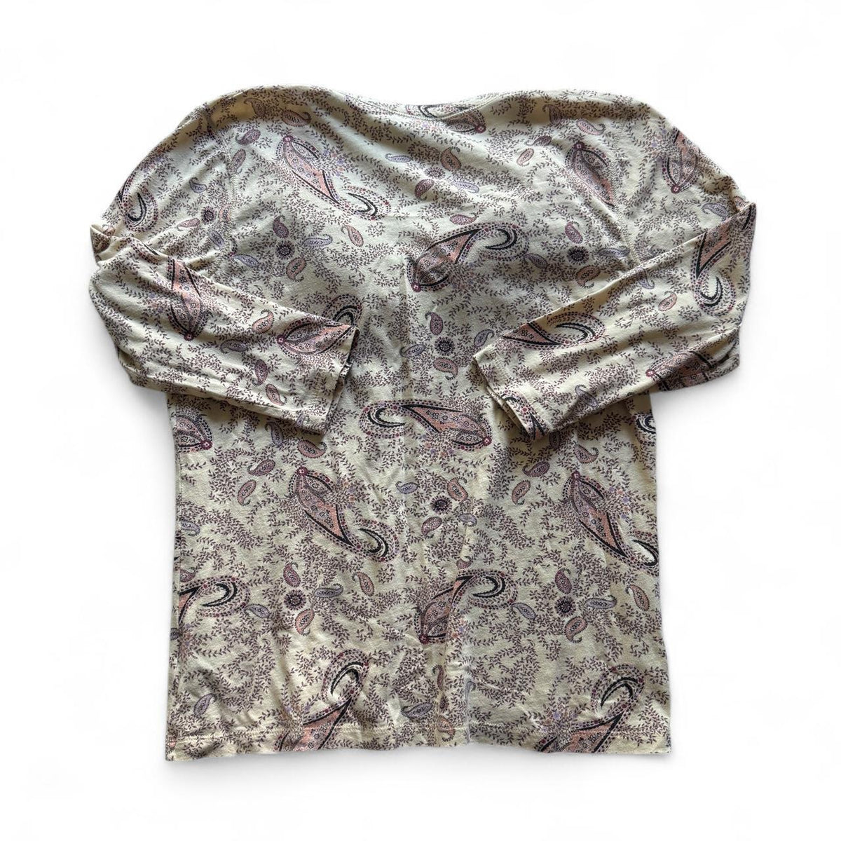 Chaps Denim Paisley Ruffle V Neck Cotton Boho Blouse Women's Large Fairycore