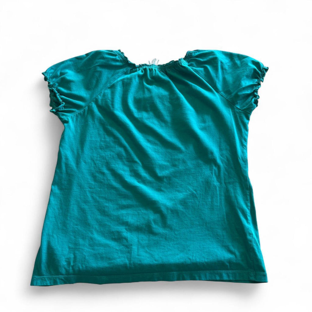 JM Collection Blue Embroidered Peasant Short Sleeve Blouse Bohemian Hippie