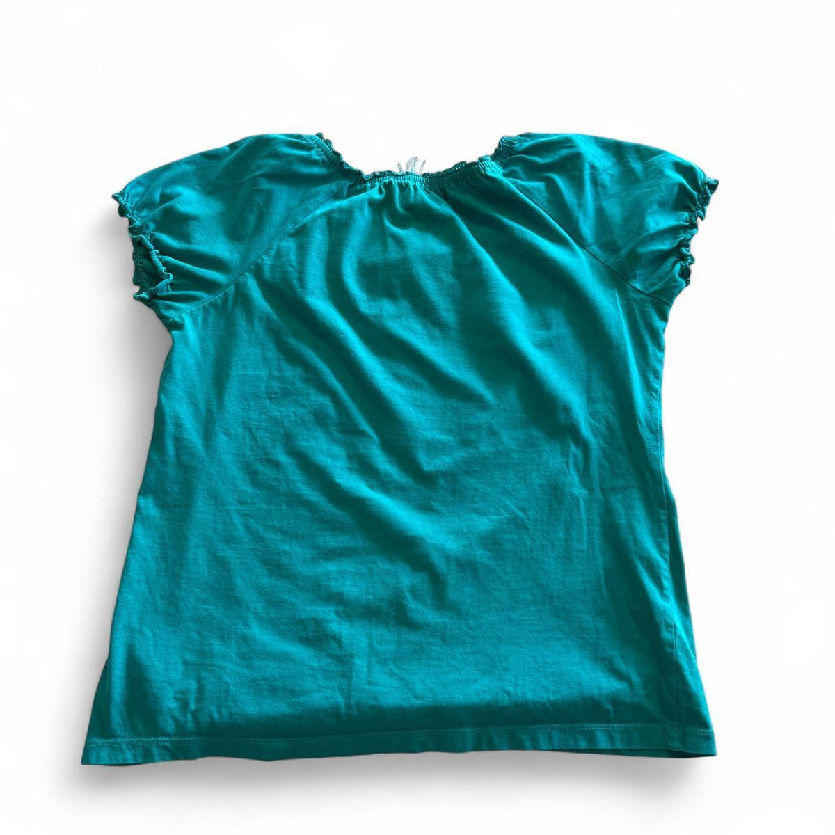 JM Collection Blue Embroidered Peasant Short Sleeve Blouse Bohemian Hippie