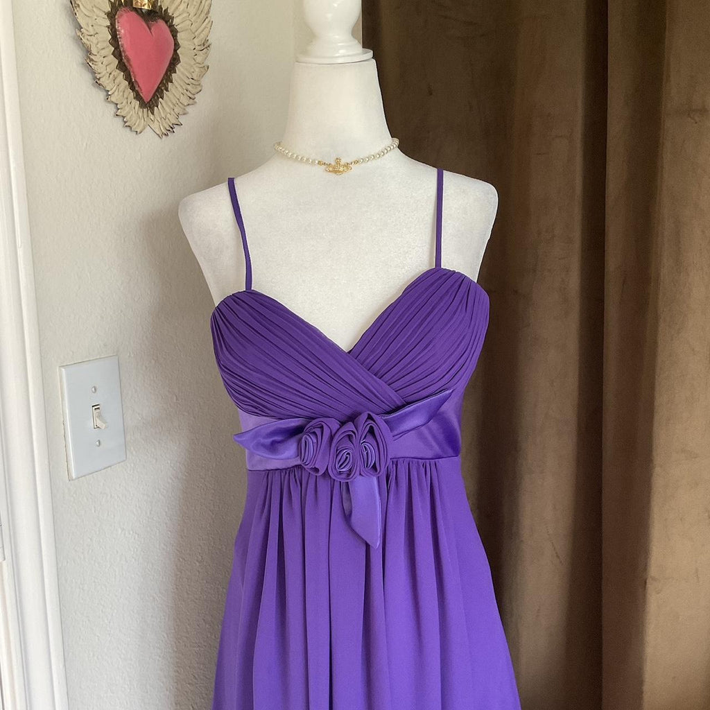 Y2K Early 2000s Purple Fairy Formal Dress — Rosette Detail, Asymmetrical Hem