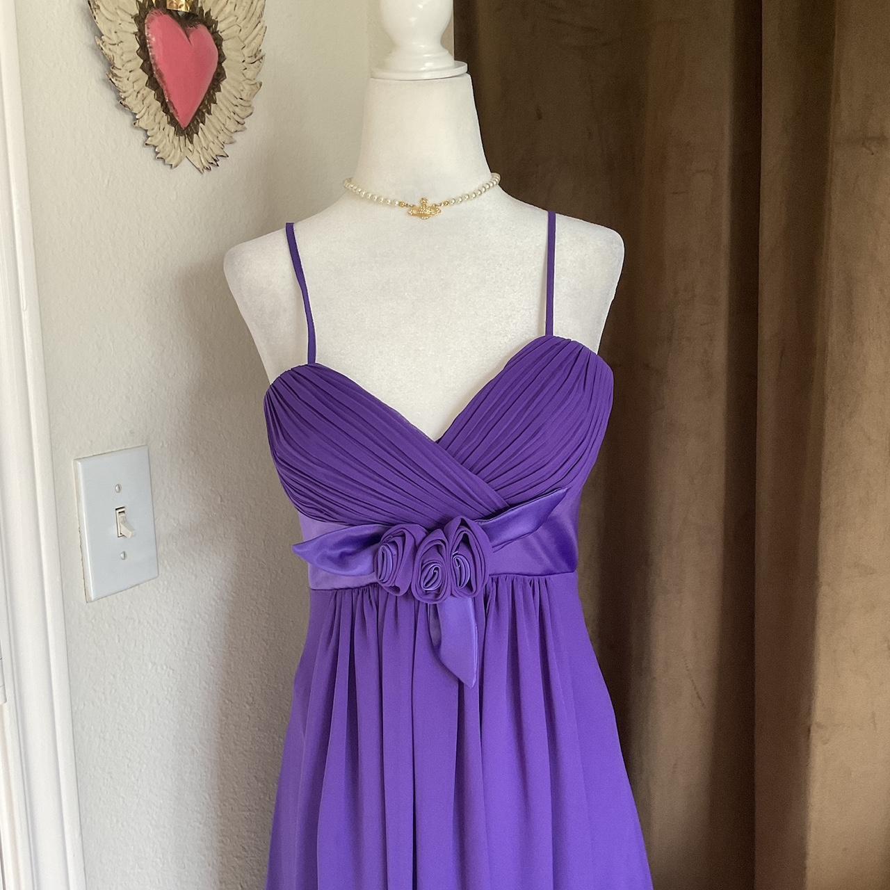 Y2K Early 2000s Purple Fairy Formal Dress — Rosette Detail, Asymmetrical Hem