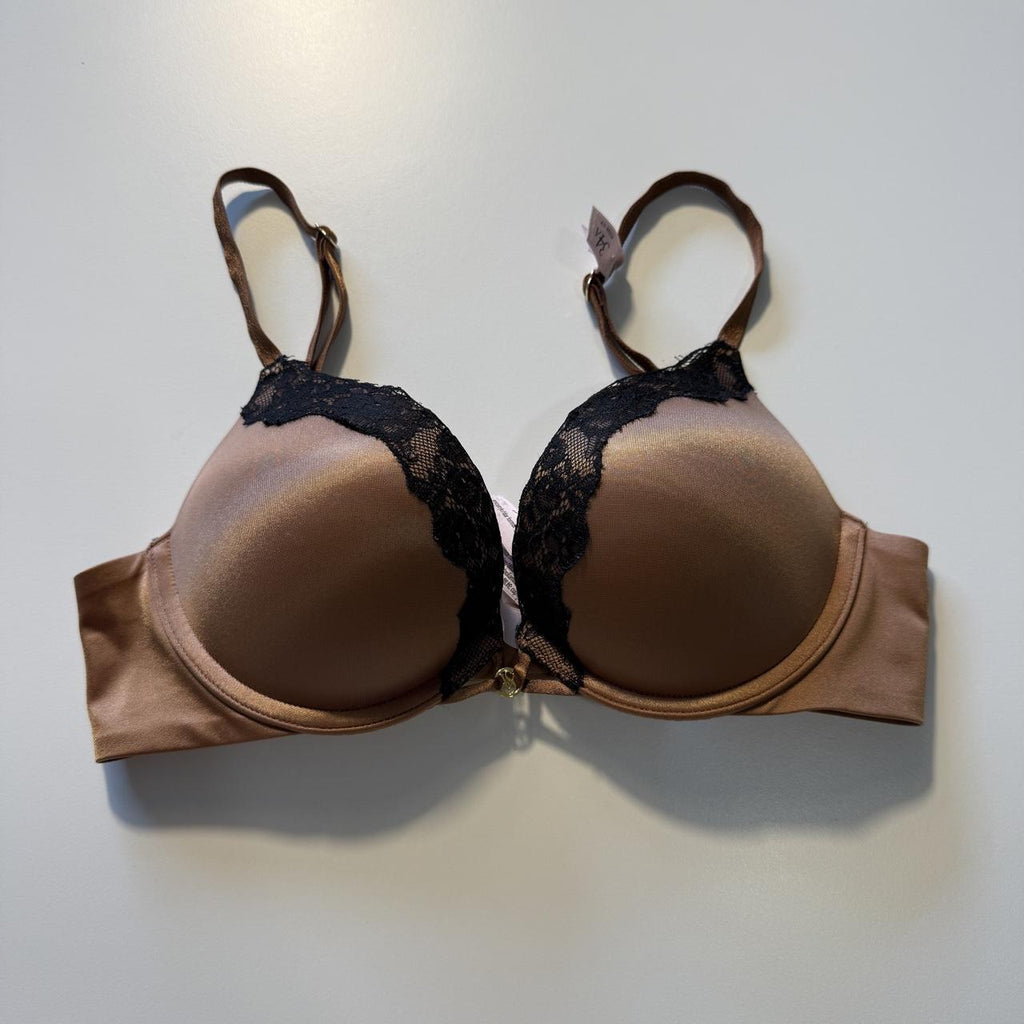 Victoria's Secret Nude Bombshell Pushup Bra Black Lace Trim 34A