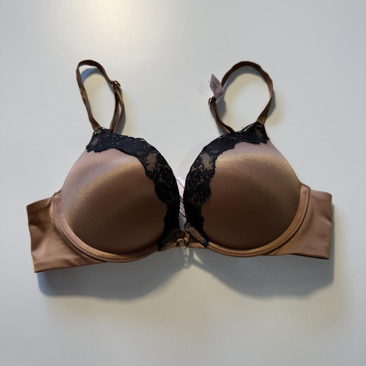 Victoria's Secret Nude Bombshell Pushup Bra Black Lace Trim 34A