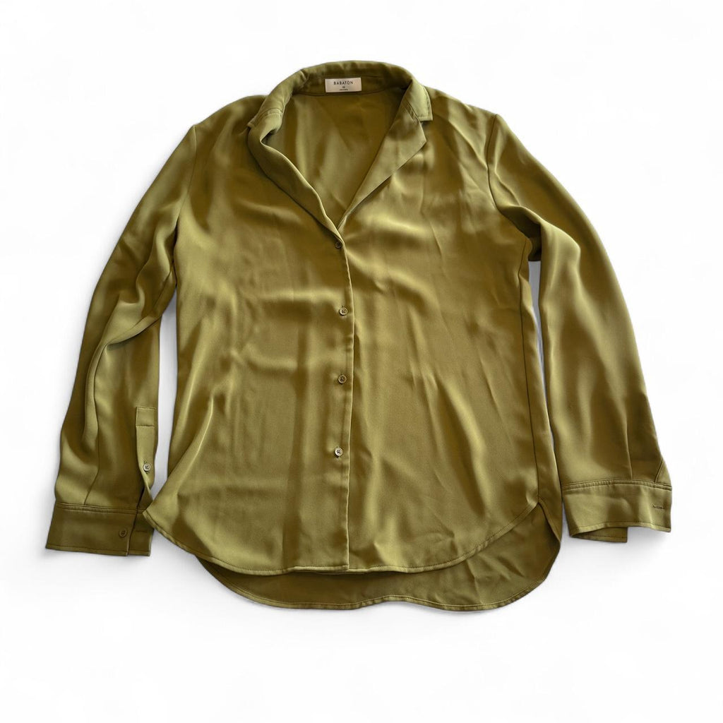 Aritzia Babaton Monacle Button Down Chartreuse Olive Blouse