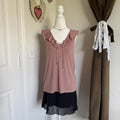 PAIGE Rainey Pink Metallic Ruffle Lace Up Sleeveless Knit Top Women's S