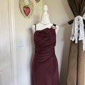 NWT Zara Asymmetric Linen Maxi Dress XS Aubergine Gold Applique 8840/386