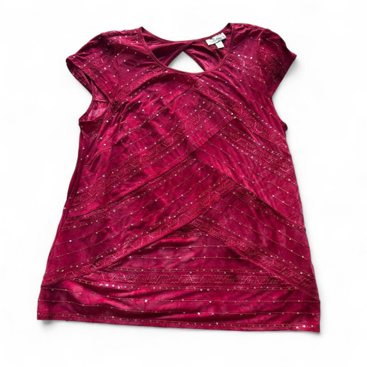 Dressbarn Sequin Detail Short Sleeve Blouse