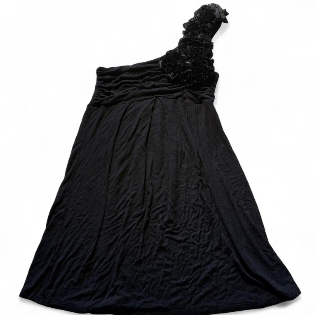 Bebe Black One Shoulder Rosette Ruffle Mini Dress Size M Going Out Y2K