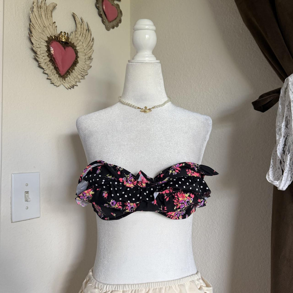 Victoria's Secret 34B Floral Polka Dot Ruffle Bandeau Bikini Swim Top