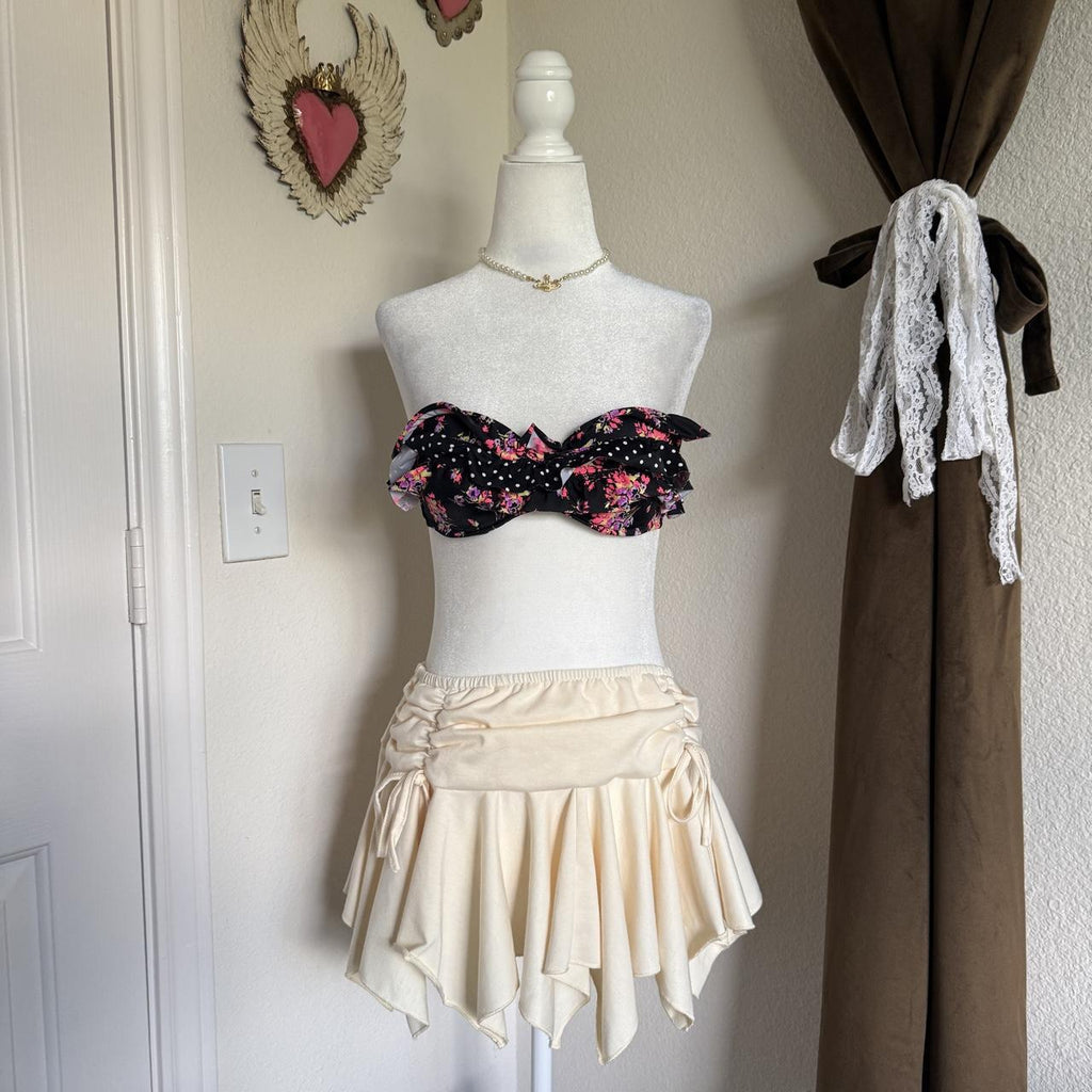 Victoria's Secret 34B Floral Polka Dot Ruffle Bandeau Bikini Swim Top