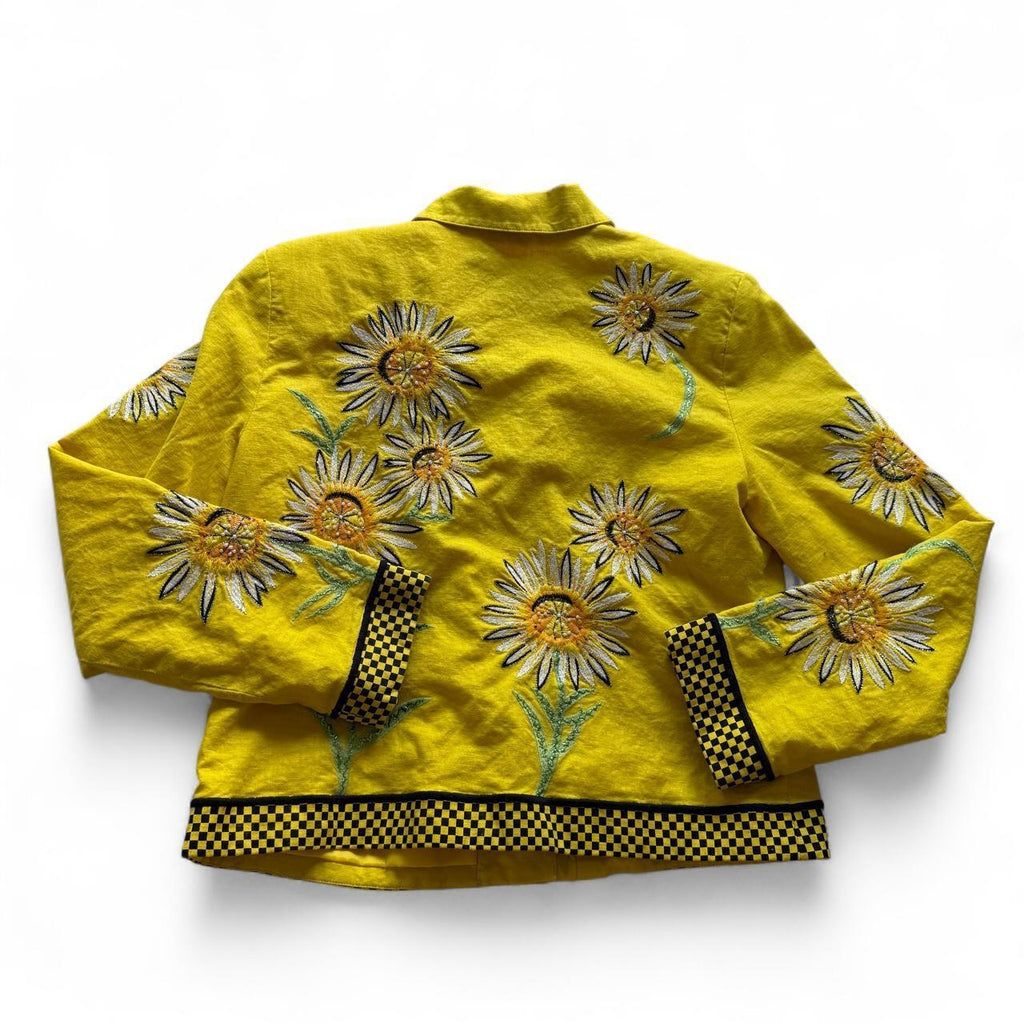 Vintage Yellow Sunflower Quirky Campy Lightweight Jacket Beaded Handpainted