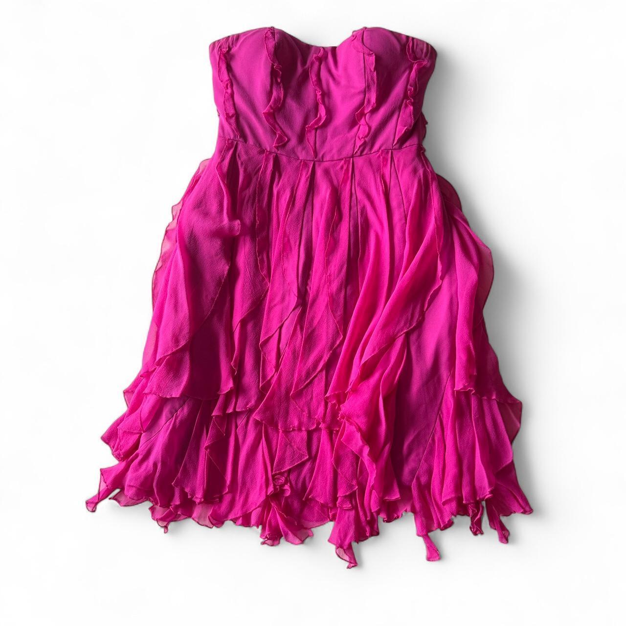 Donna Morgan Silk Hot Pink Sweetheart Neckline Strapless Cocktail Dress