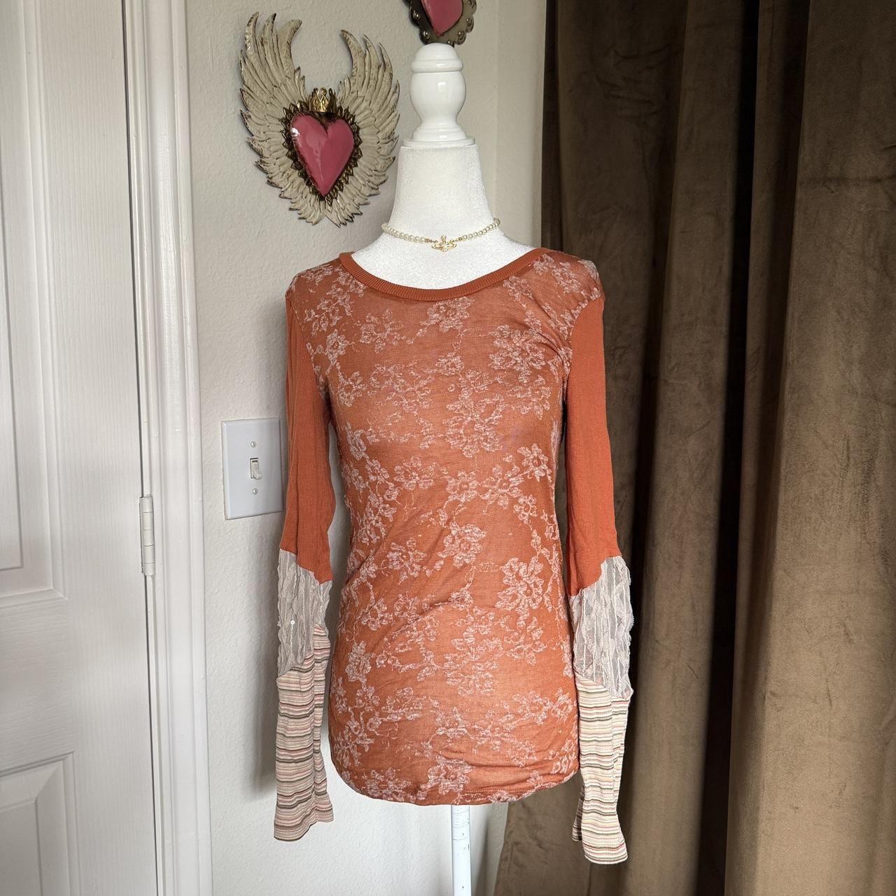 y2k 1990’s BKE Skater Girl Whimsical Orange Layering Long Sleeve T-Shirt Sequin
