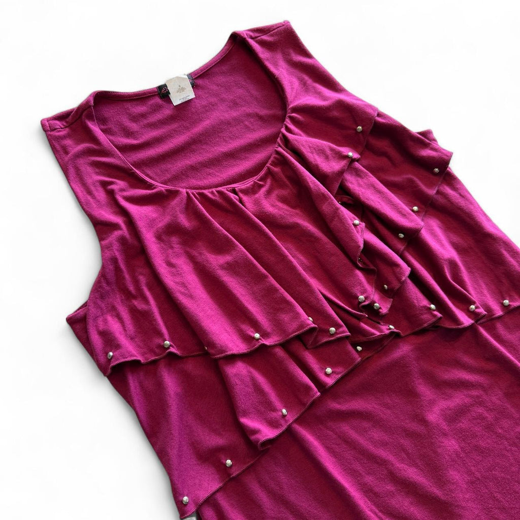 Cocomo Y2K Inspired Beaded Rhinestone Detail Ruffle Tank Top Fairycore Girly