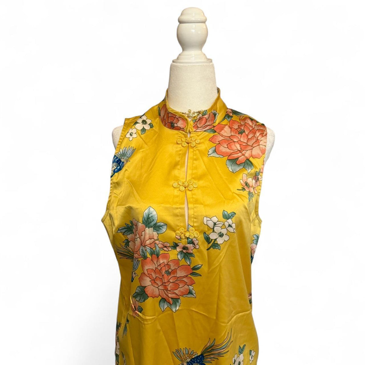 Yellow Asian Inspired Sleeveless Mini Dress Size M Spring Vacation Dress