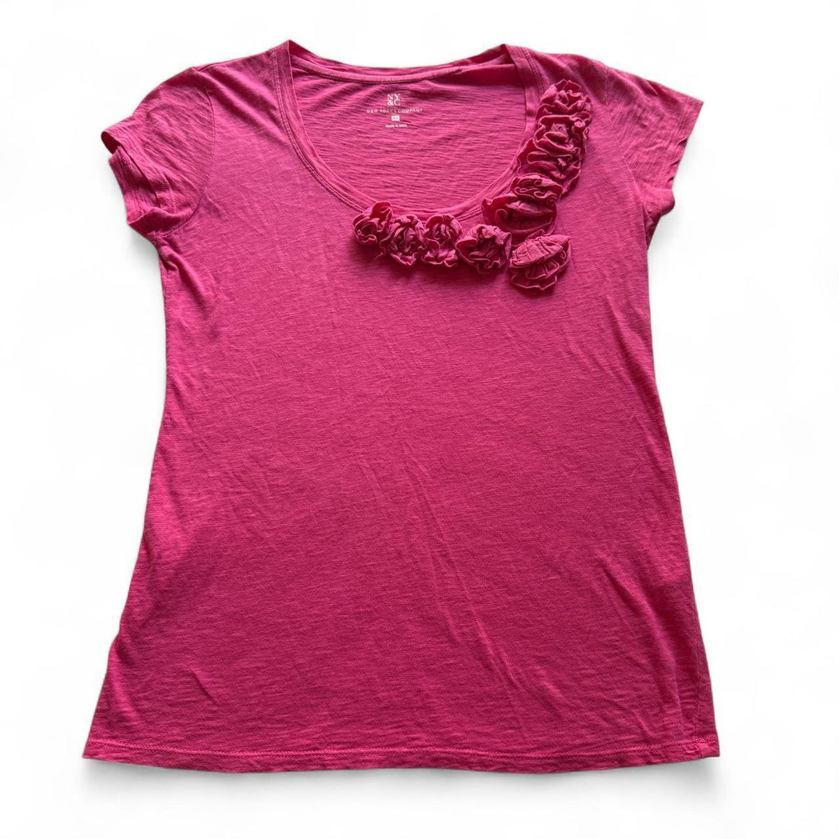 New York & Company Pink Ruffle Blouse Fairycore Cottagecore Size XS