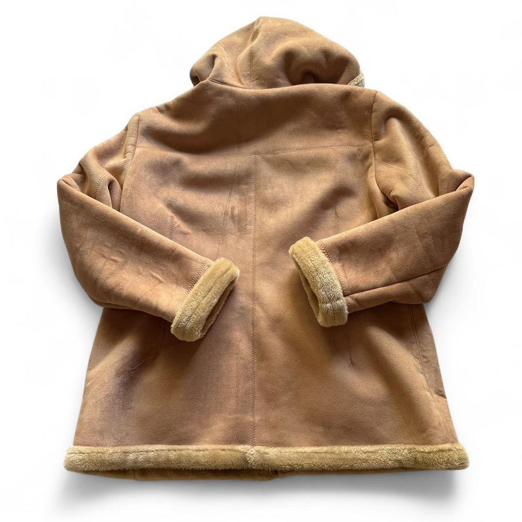 Fleet Street LTD Faux Suede Shearling Hooded Winter Coat Women's XL Tan