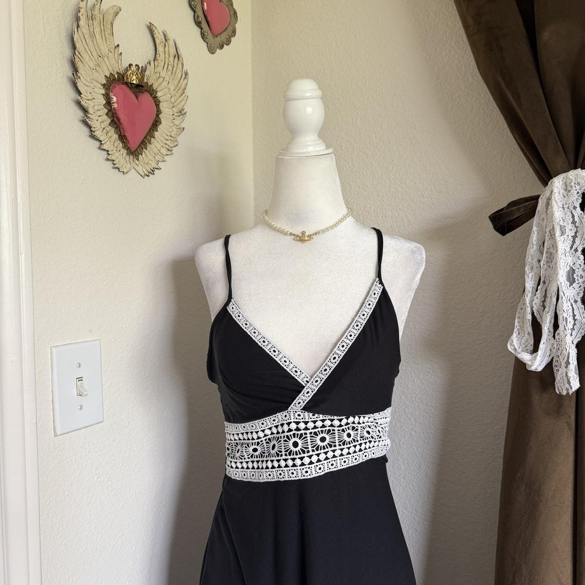 SO Lace Trim Babydoll Girly Slip Dress Black & White