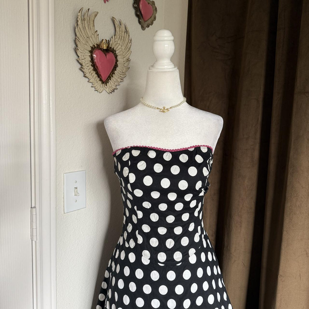 Ruby Rox Strapless Polka Dot Dress with Hot Pink Crinoline
