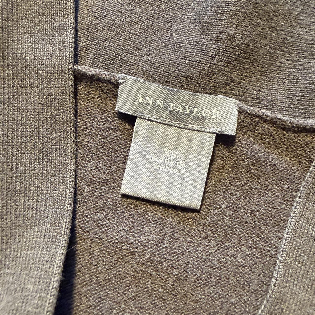 Ann Taylor Brown Knit Wrap Tie Front Sweater Top XS Preppy Office School