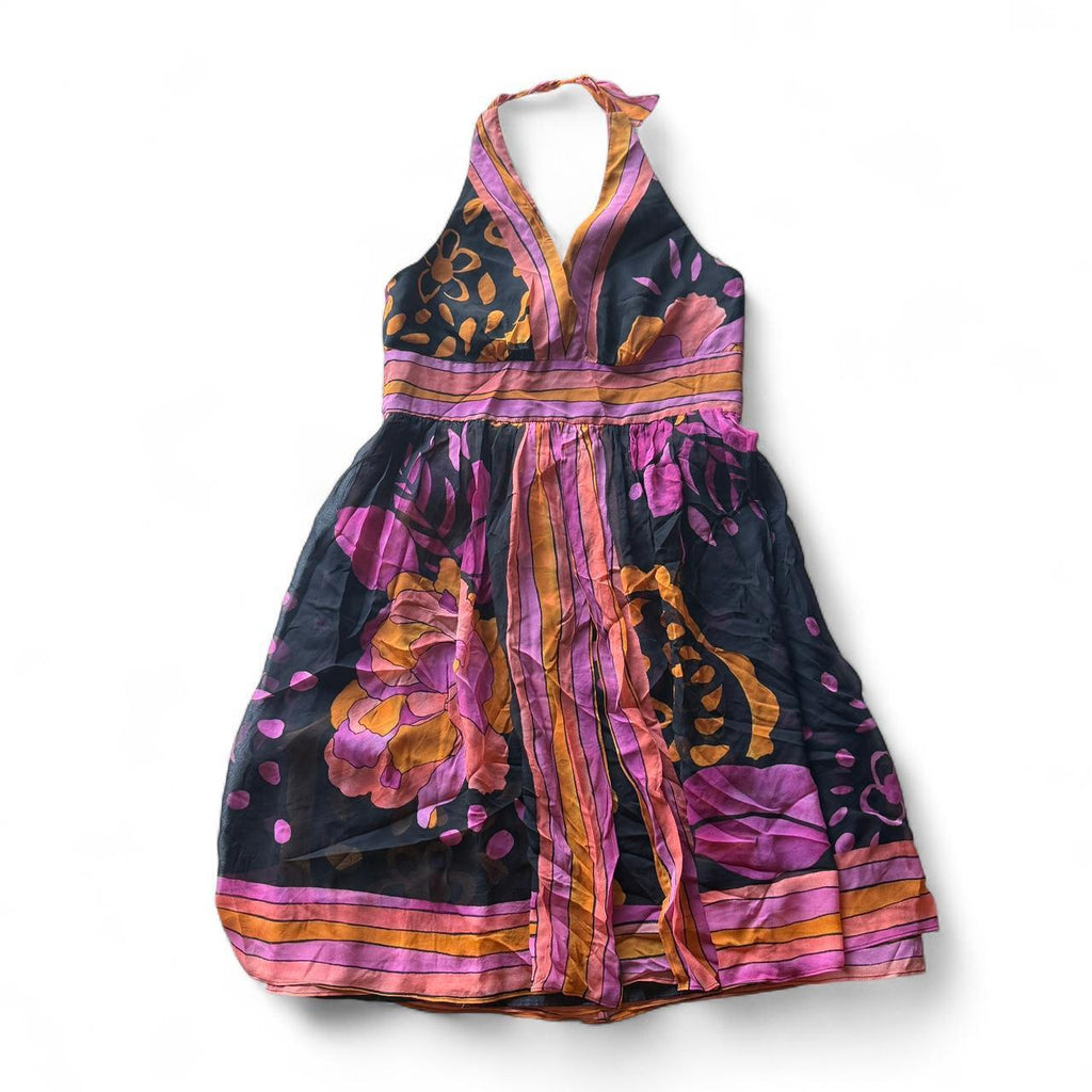 Jones New York Silk Halter Printed Dress Bohemian Summer