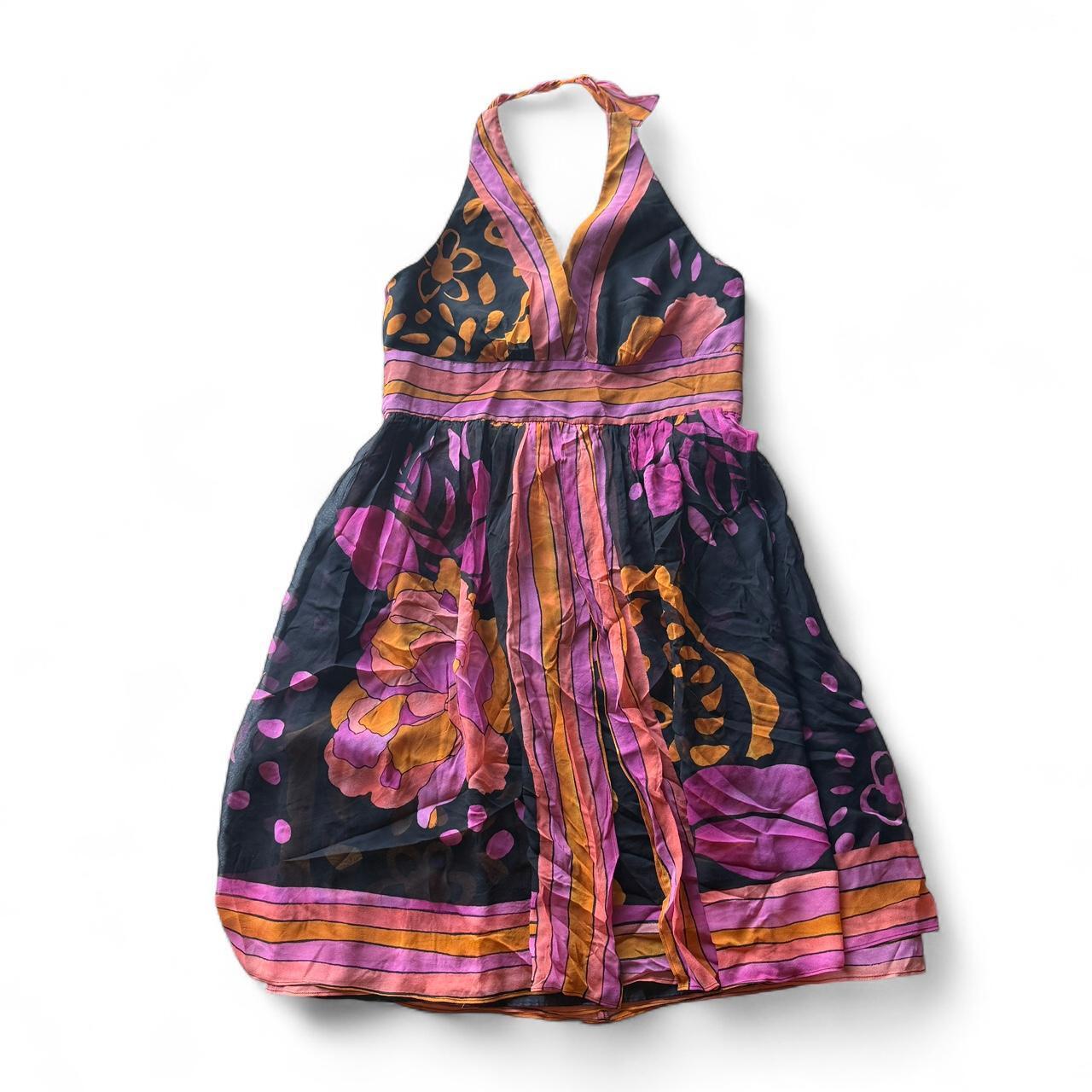 Jones New York Silk Halter Printed Dress Bohemian Summer