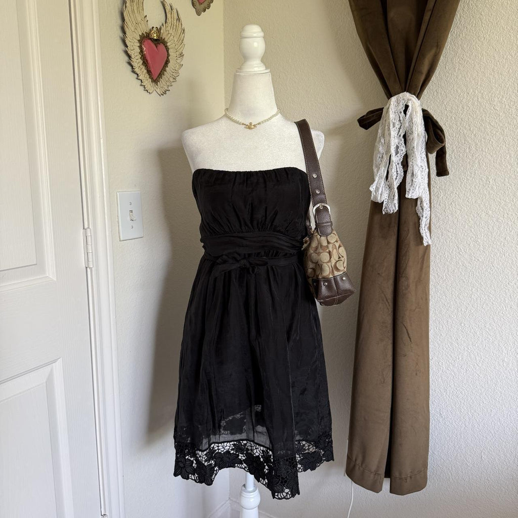 Y2K 2000s Forever 21 Romantic Strapless Coquette Dress with Tie Detail