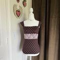 Coquette Polka Dot Girly Delicate Brown and Pink Tie-Detail Top