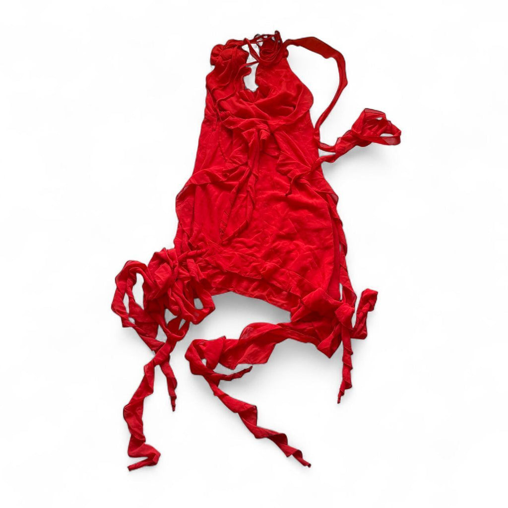 Fashion Nova Red Ruffles and Roses Mini Dress Size Medium