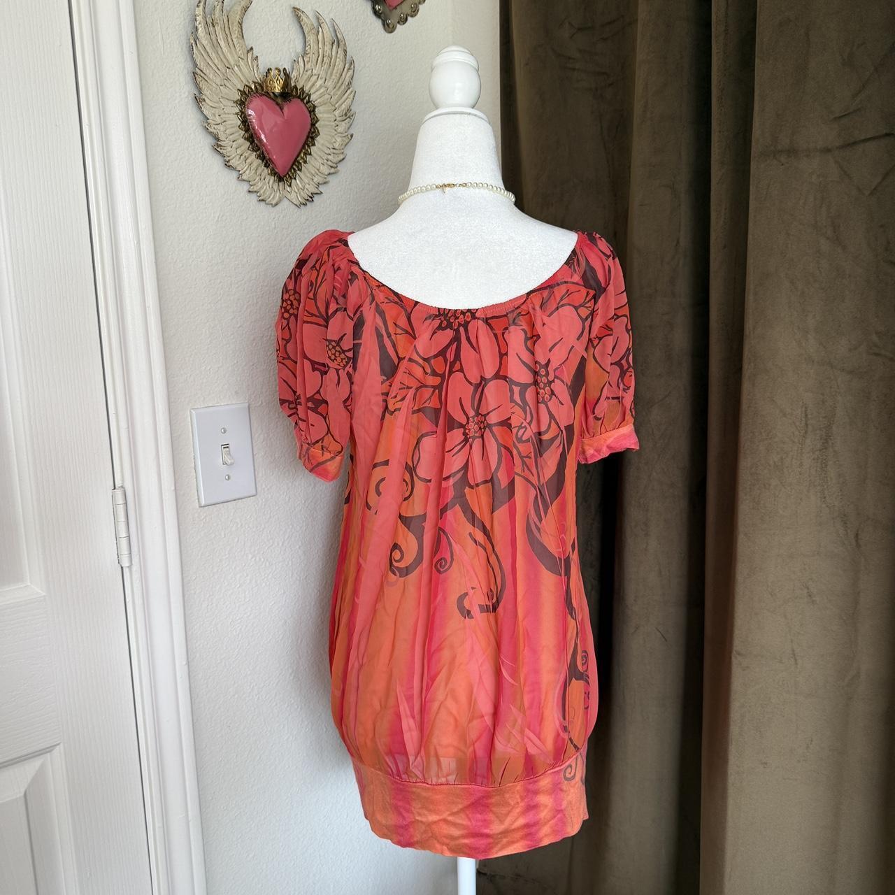 Whimsical Early 2000s Y2K Floral Patterned Retro Rue 21 Puff Sleeve Blouse