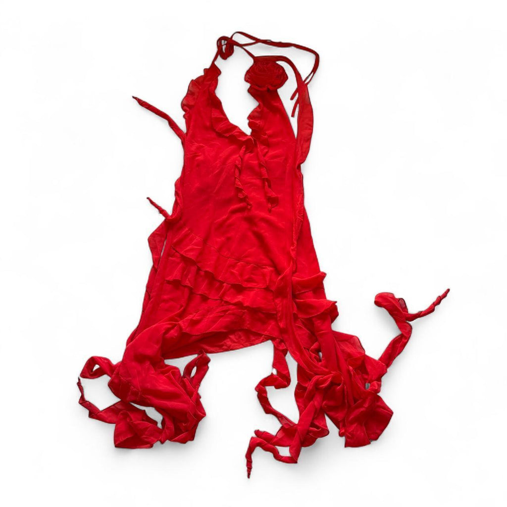 Fashion Nova Red Ruffles and Roses Mini Dress Size Medium