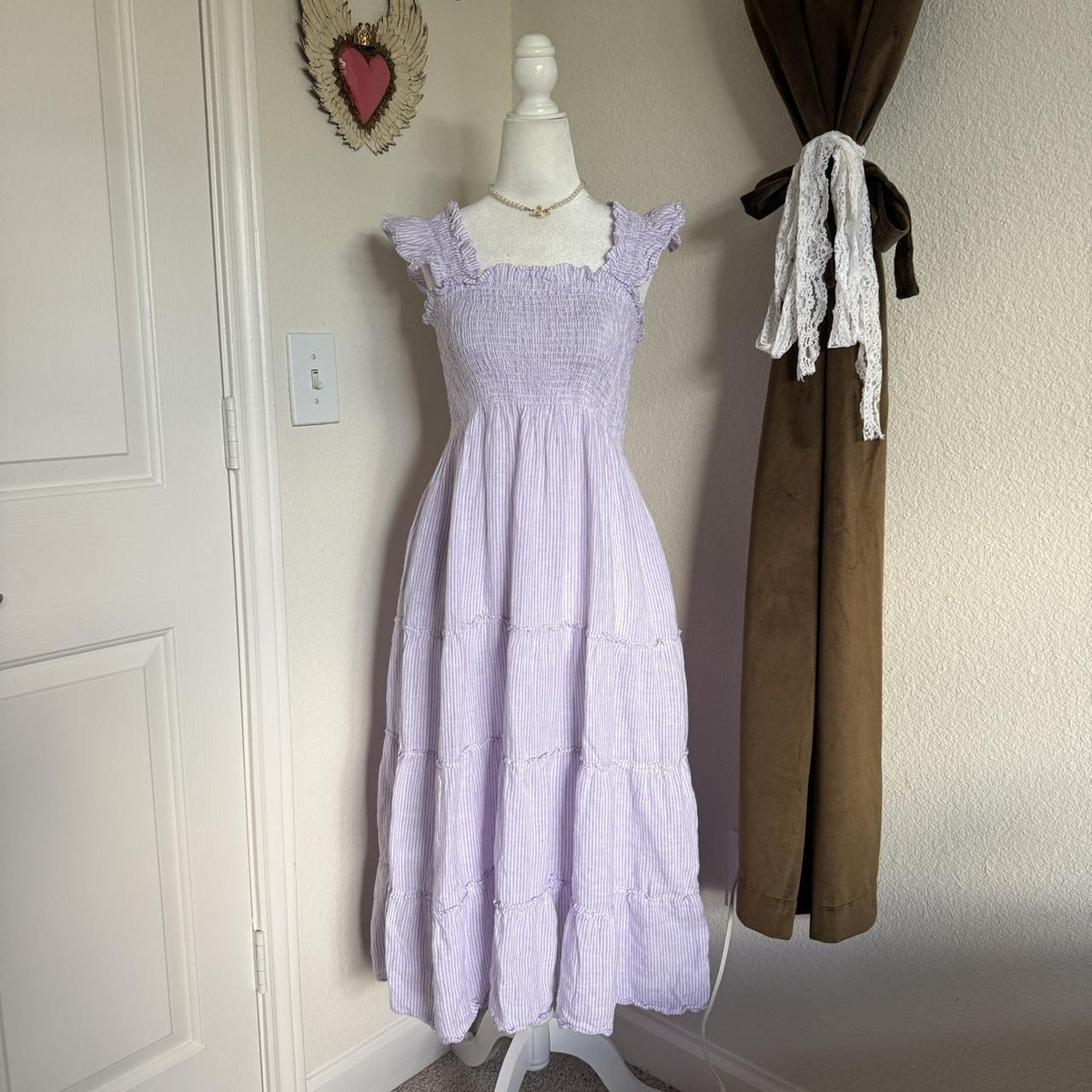 Hill House Home Ellie Nap Dress S Lilac Linen Stripe Tiered Maxi Purple