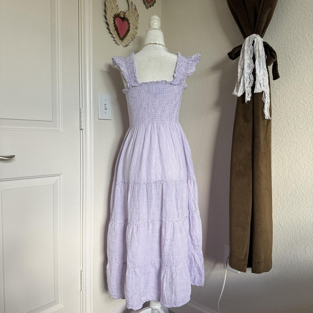 Hill House Home Ellie Nap Dress S Lilac Linen Stripe Tiered Maxi Purple