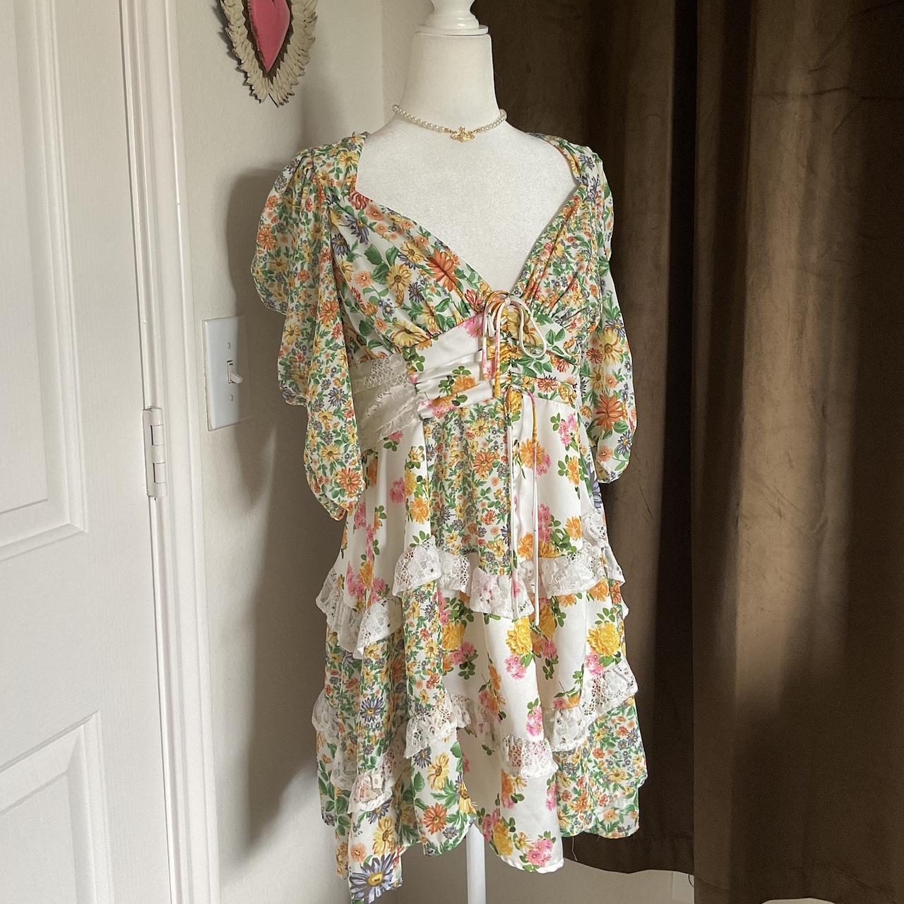 For Love & Lemons Floral Coquette Ruffle Tiered Mini Dress