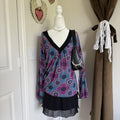 Po Bohemian Geometric Whimsical Tie Detail Blouse