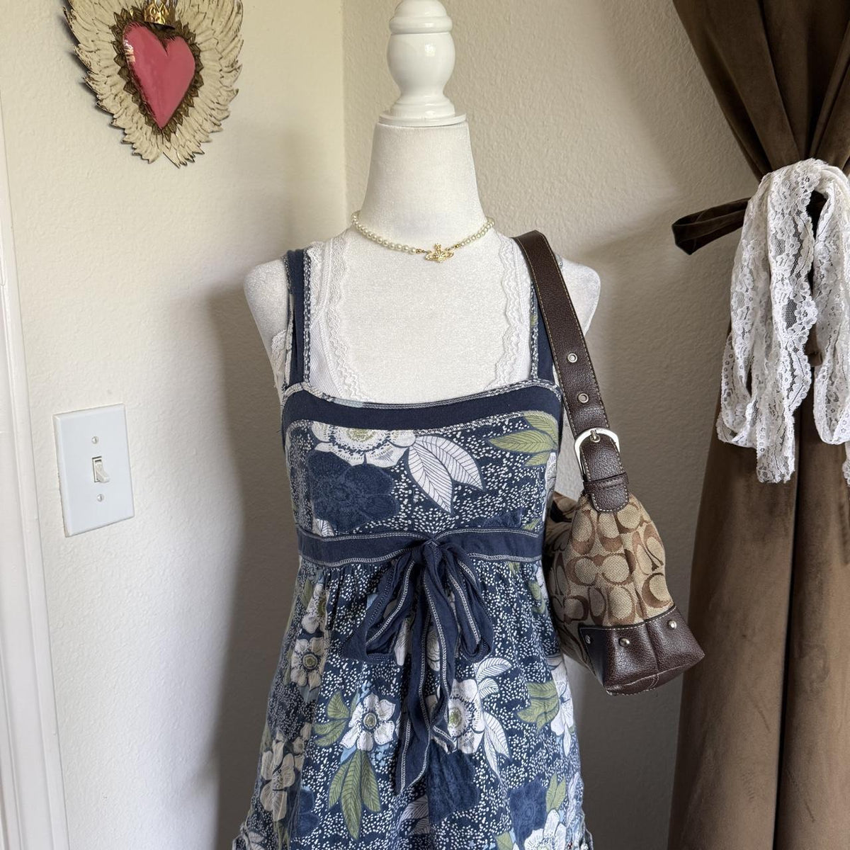 Y2K Hollister Floral Cotton Babydoll Top Coastal Surfer Girl Tie Detail