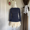 Lauren Ralph Lauren Navy Polka Dot Bell Sleeve Stretch Blouse Women's M