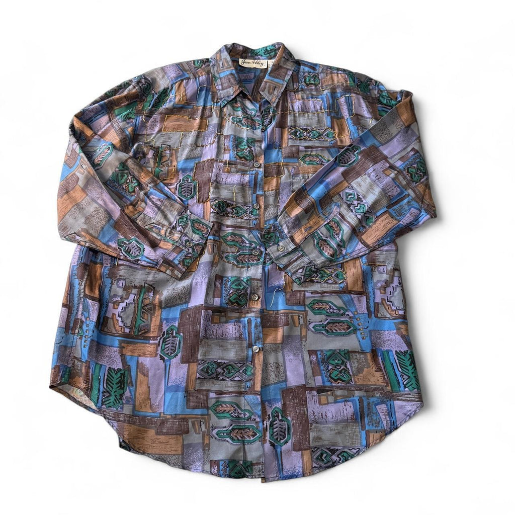 Vintage 1980s 1990s Jane Ashley Silk Beaded Button Up Whimsical Beaded