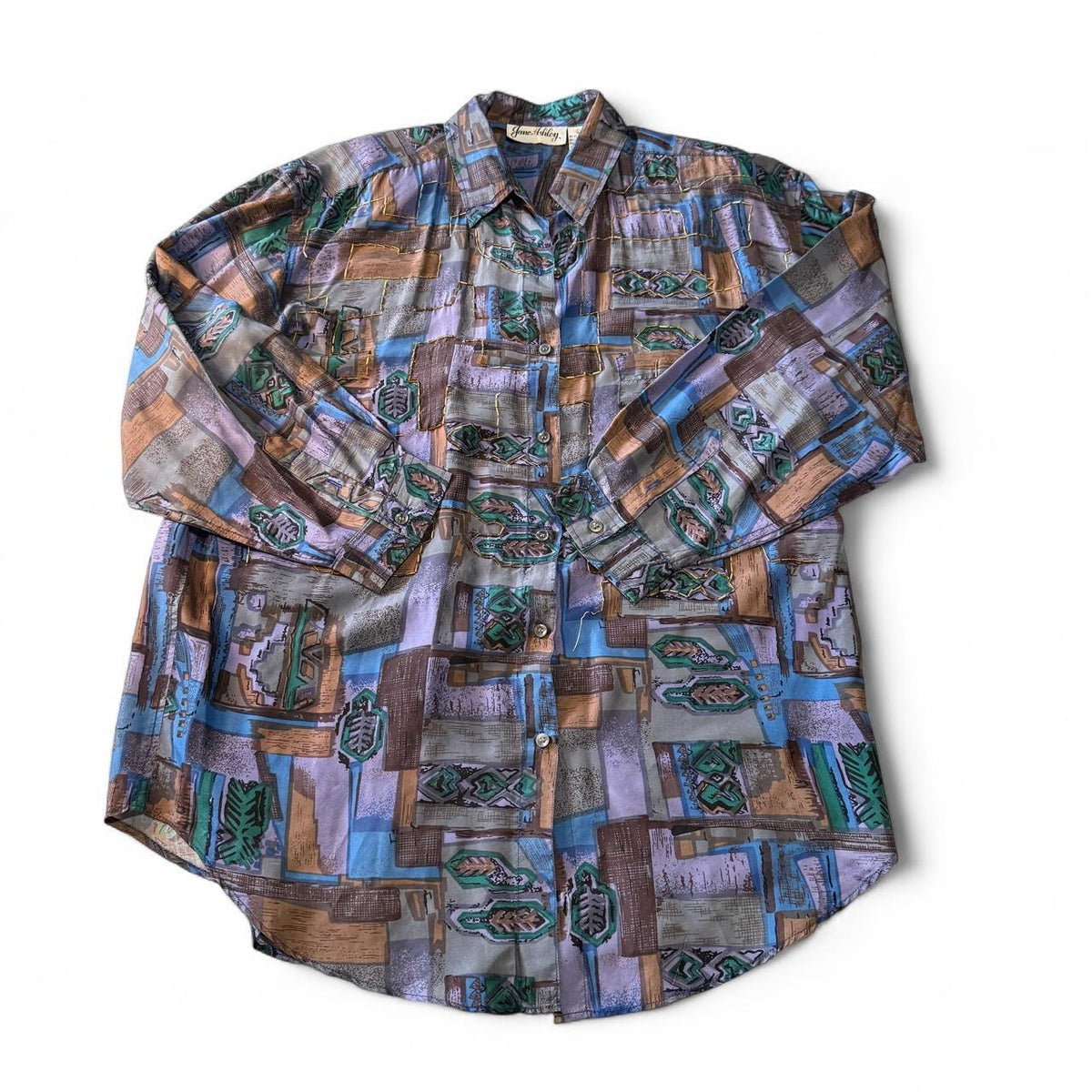 Vintage 1980s 1990s Jane Ashley Silk Beaded Button Up Whimsical Beaded