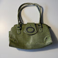Green Crocodile Pattern Shoulder Bag with Flap Closure