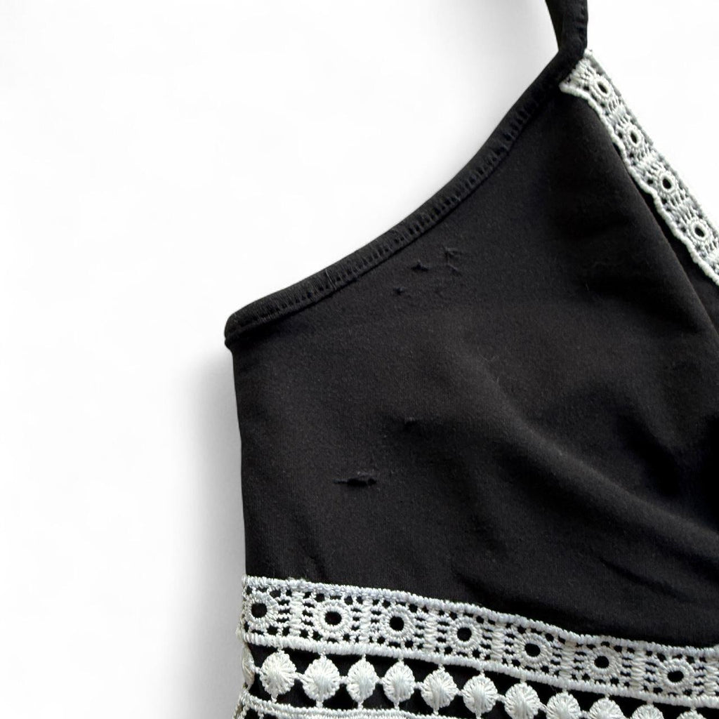 SO Lace Trim Babydoll Girly Slip Dress Black & White