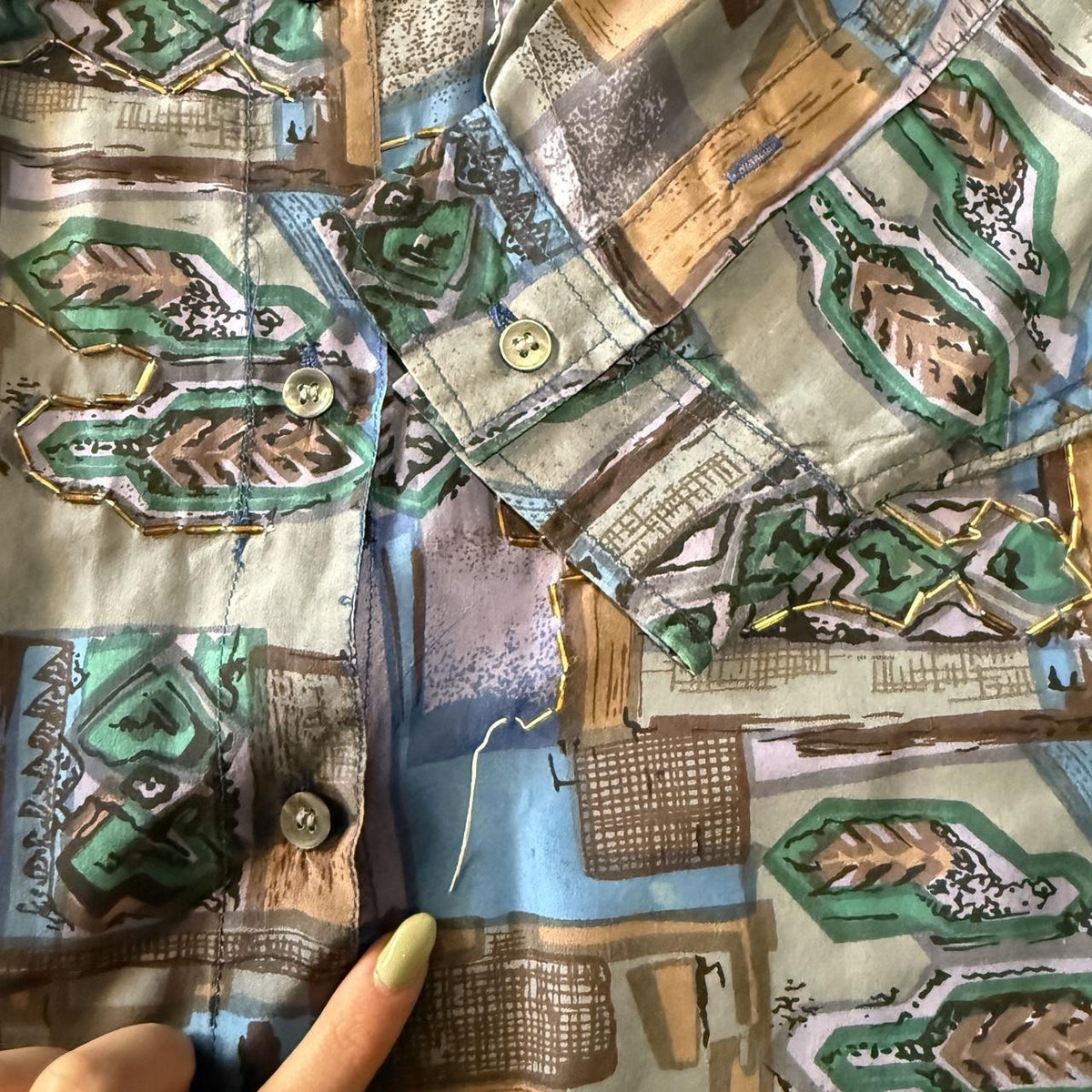 Vintage 1980s 1990s Jane Ashley Silk Beaded Button Up Whimsical Beaded