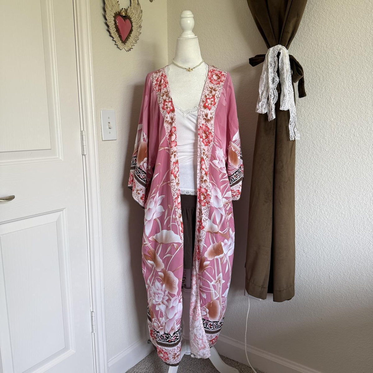 Pink Flamingo Kimono Robe Full Length Bohemian Dressing Gown