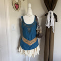 LOFT Blue Beaded Silk Cotton Blend Tank Top Boho Fairycore
