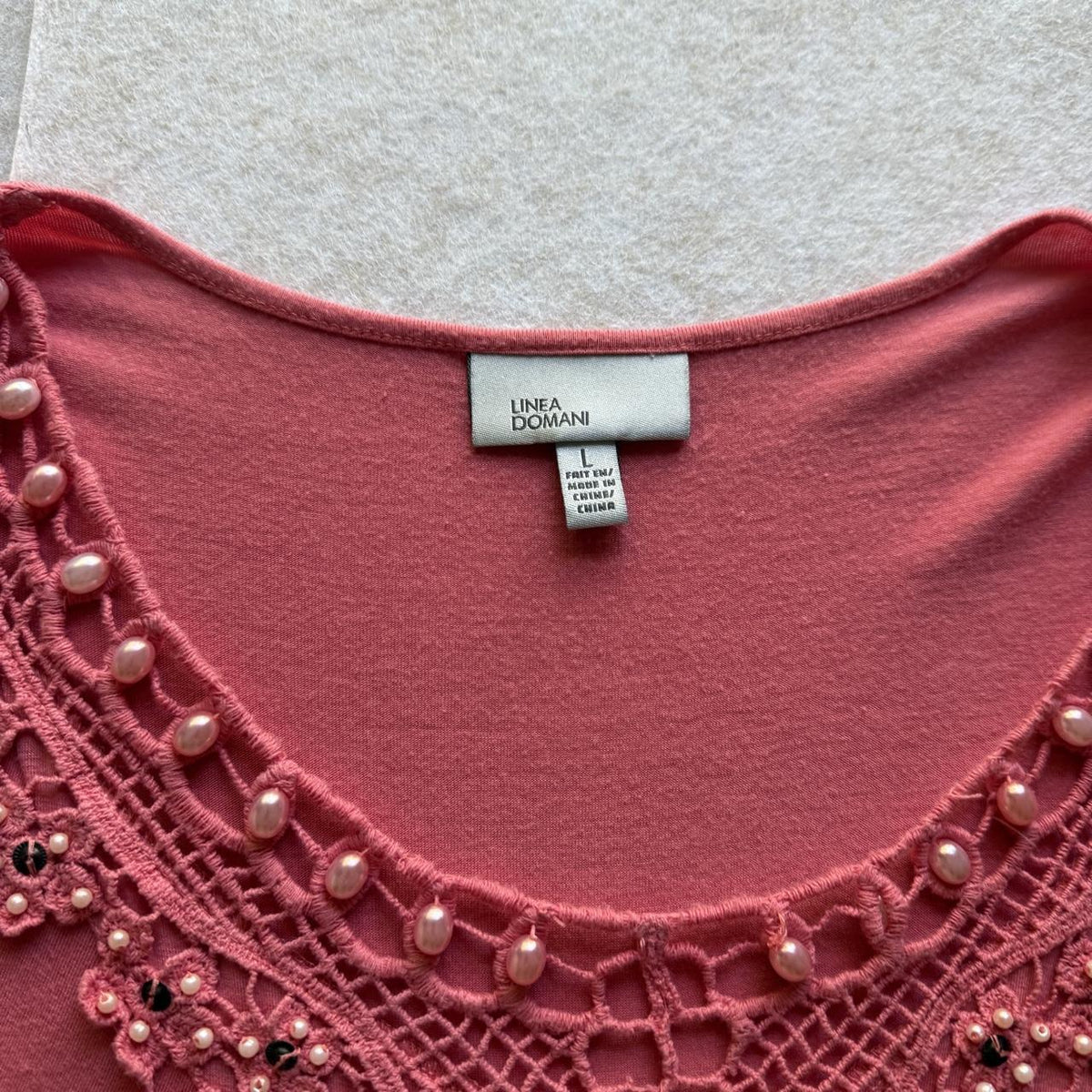 Linea Domani Pink Princess Inspired Blouse with Tie-Back Detail Beaded Pearls