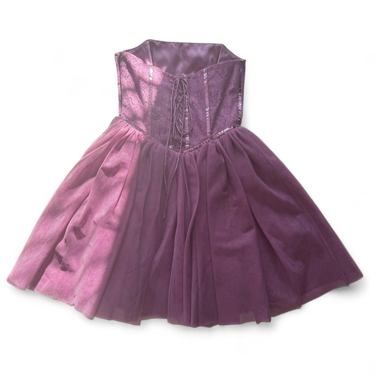 Vintage Y2K Betsey Johnson Lilac Ballerina Purple Tulle Sequin Dress Strapless
