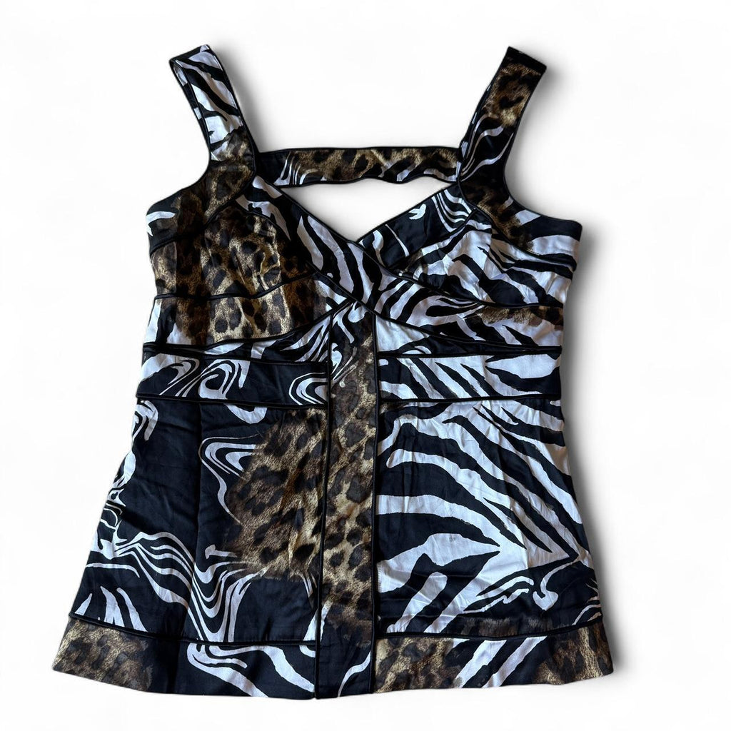 Cache Zebra Print Animal Print Silk Blend Blouse